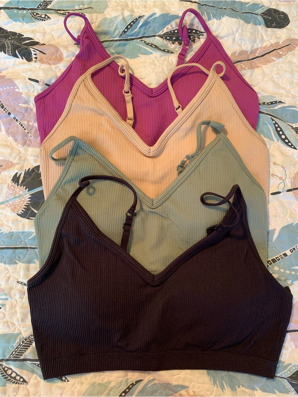 No Boundaries Ribbed Bralette Set - Purple, Beige, Olive, Black